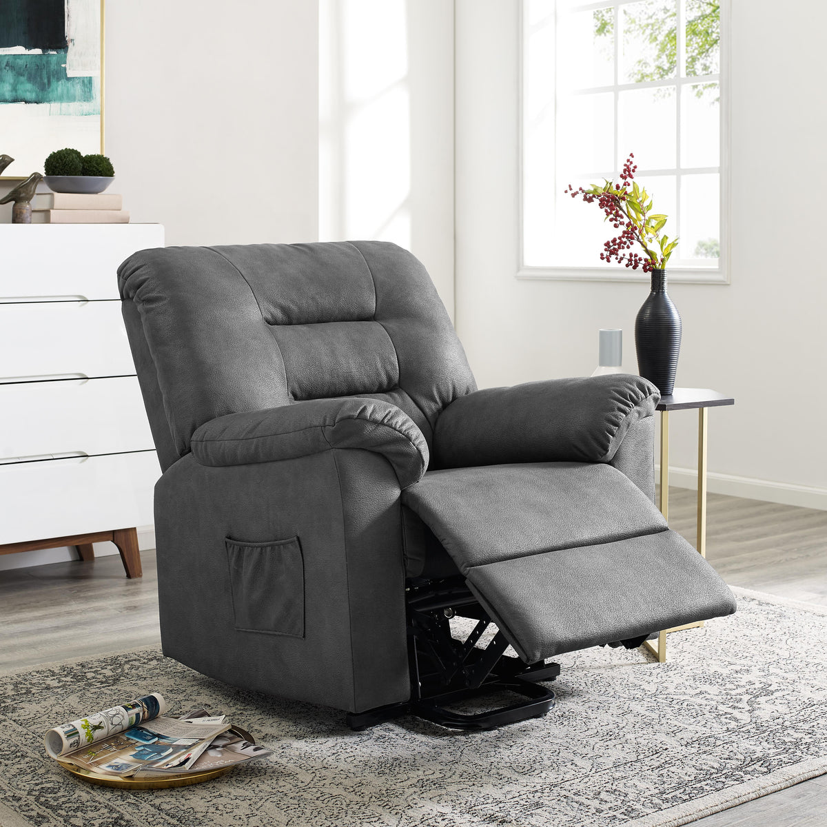 Gray Electric Lift Recliner Chair with Footrest N65615