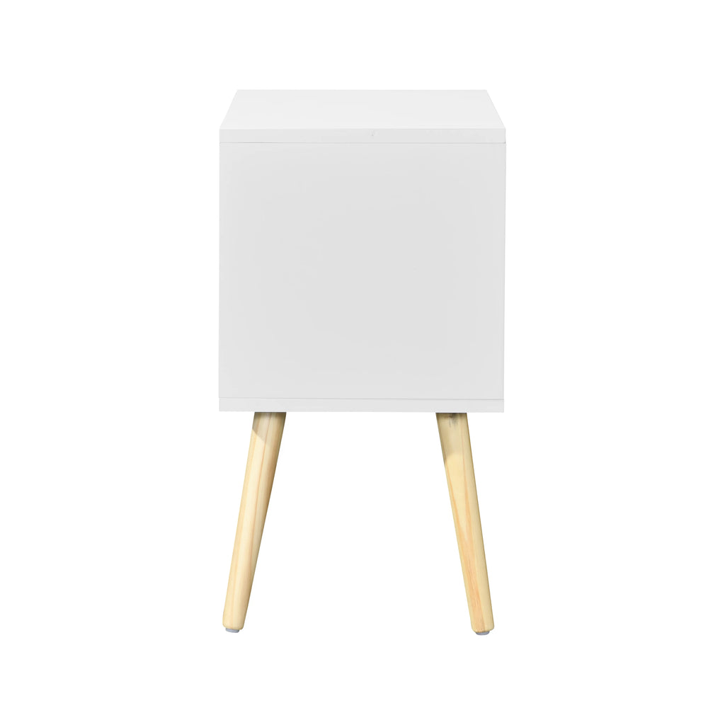White 2 Drawer Side Table with Rubber Wood Legs E2239