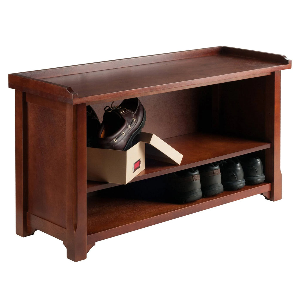 Antique Walnut Wood Bench With Storage Shelf M408757