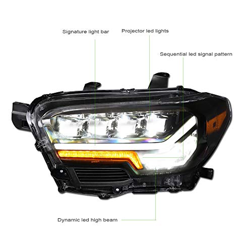 Compatible With 2016-2022 Toyota Tacoma Black Housing Full LED Sequential Quad Projector Headlights V667
