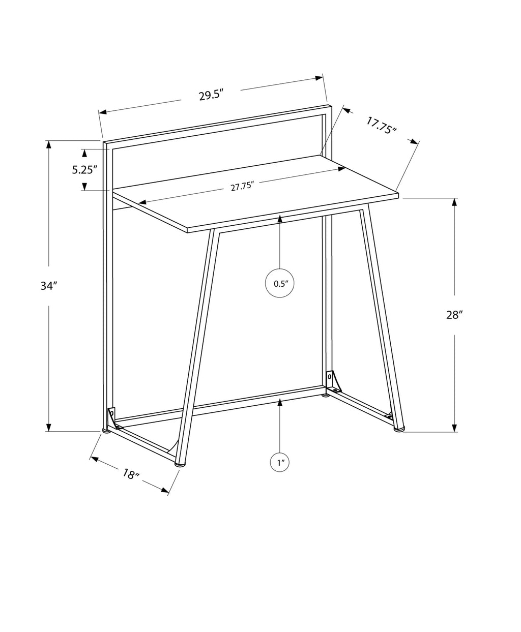 Computer Desk, 30"L, White Laminate, White Metal N771