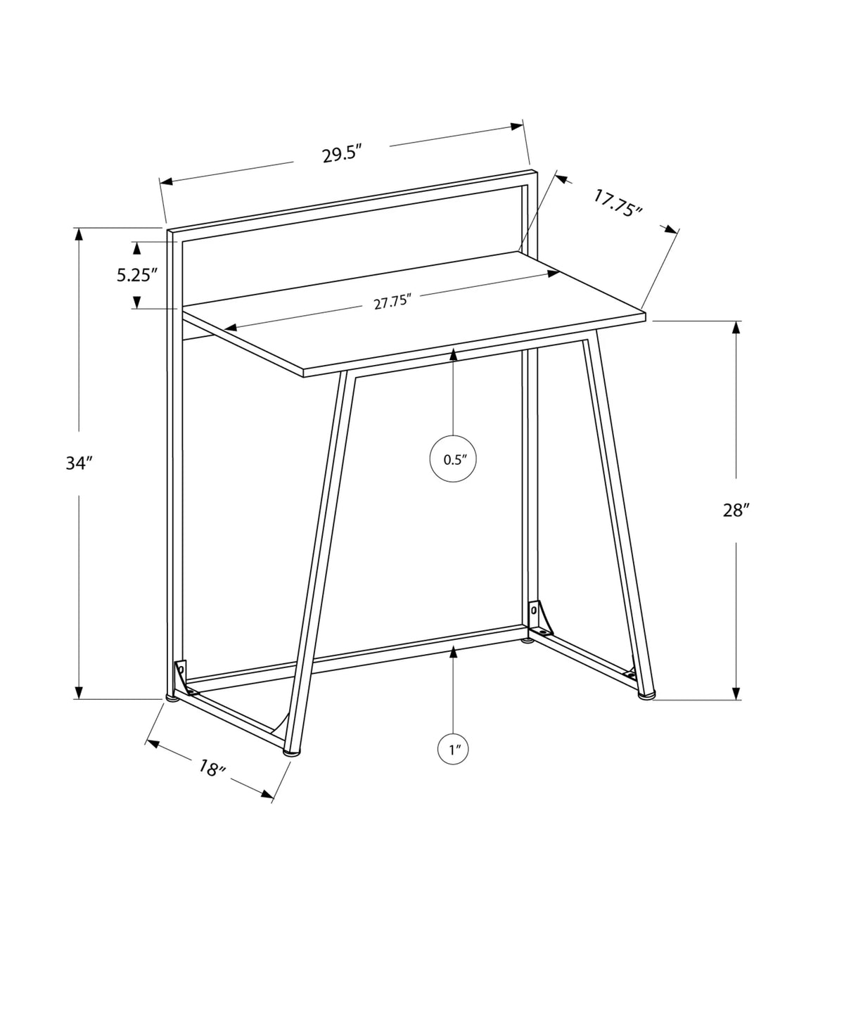 Computer Desk, 30"L, White Laminate, White Metal N771