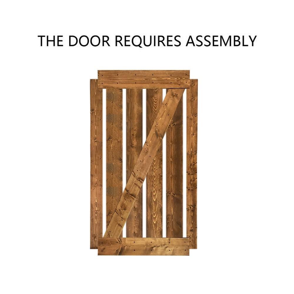 Red Walnut Stained Solid Knotty Pine Wood Interior Sliding Barn Door with Sliding Hardware Kit E5452