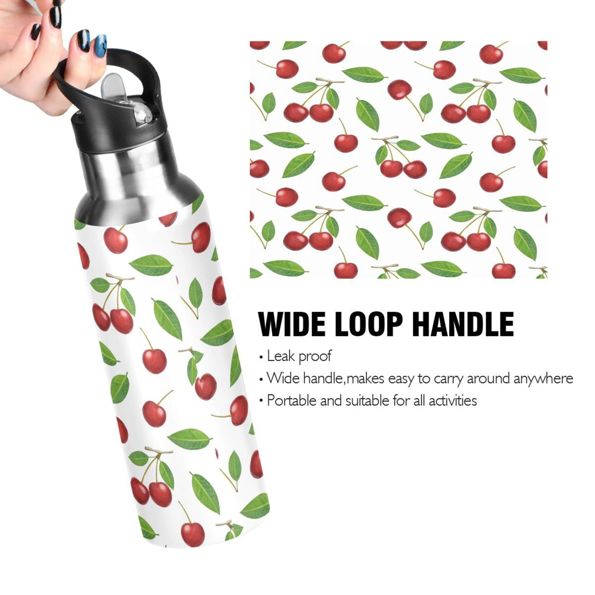 Stainless Steel Insulated Thermos Vacuum Flask Water Bottle with Straw Lid B324538
