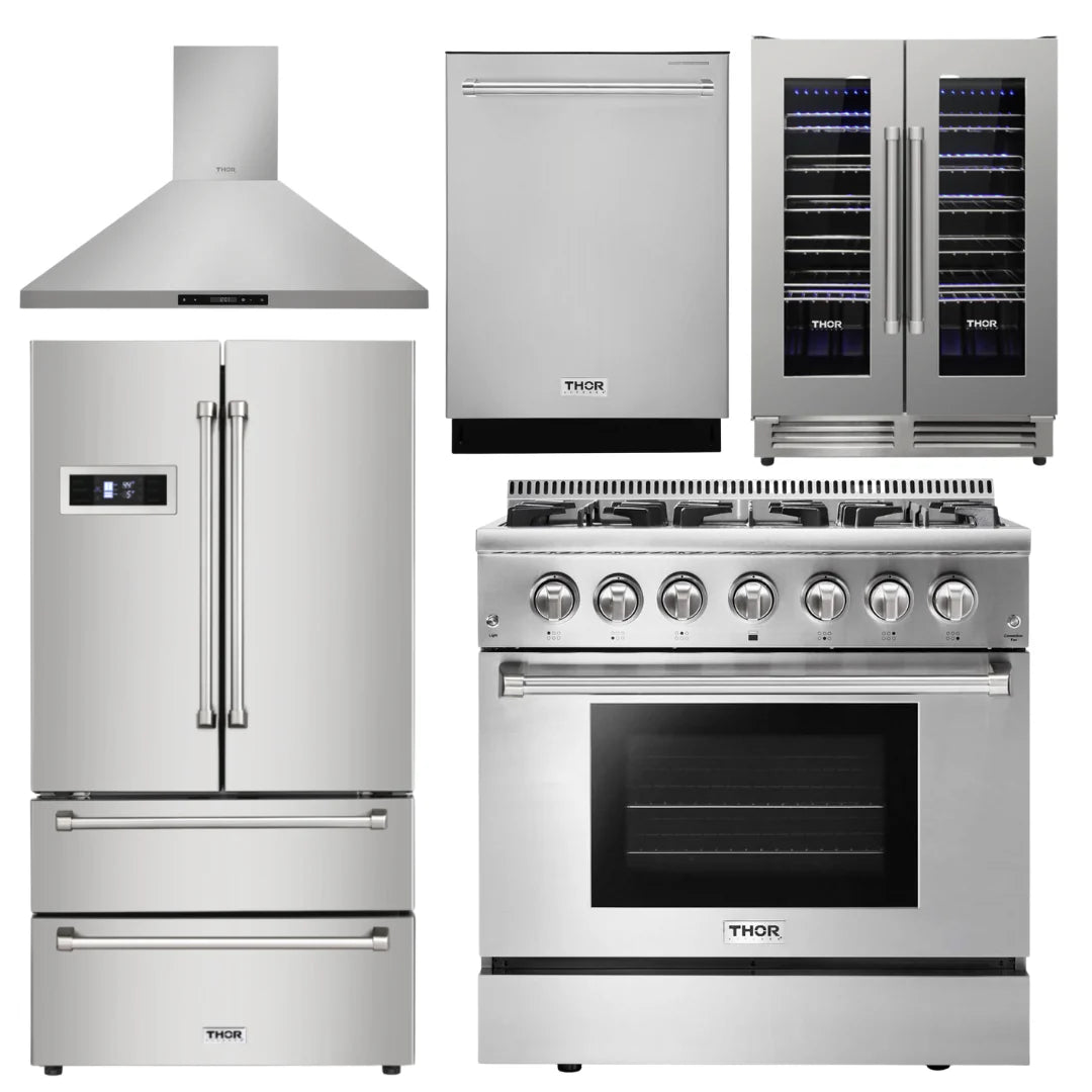 36 Propane Dual Fuel Range, Range Hood, Refrigerator, Dishwasher, Wine Cooler I693687