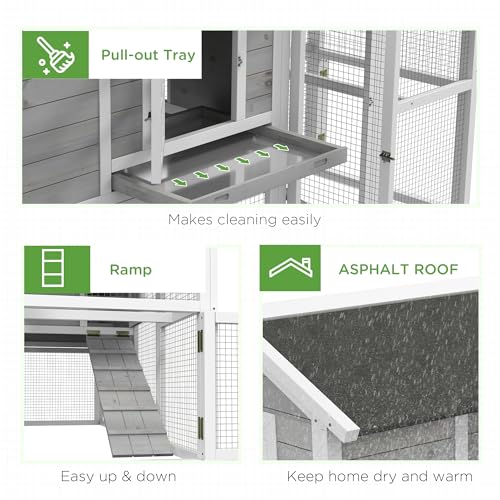 Light Gray Wooden Chicken Coop with Nesting Box and Removable Tray F420
