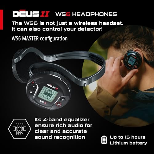 Waterproof Multi Frequency Metal Detector with 9" FMF Coil, Remote Control, WS6 Wireless Headphones & S-Telescopic Stem W967