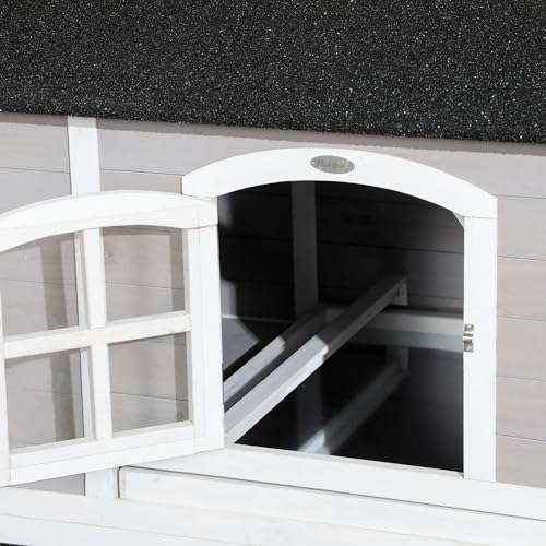 Light Gray Wooden Chicken Coop with Nesting Box and Removable Tray F420