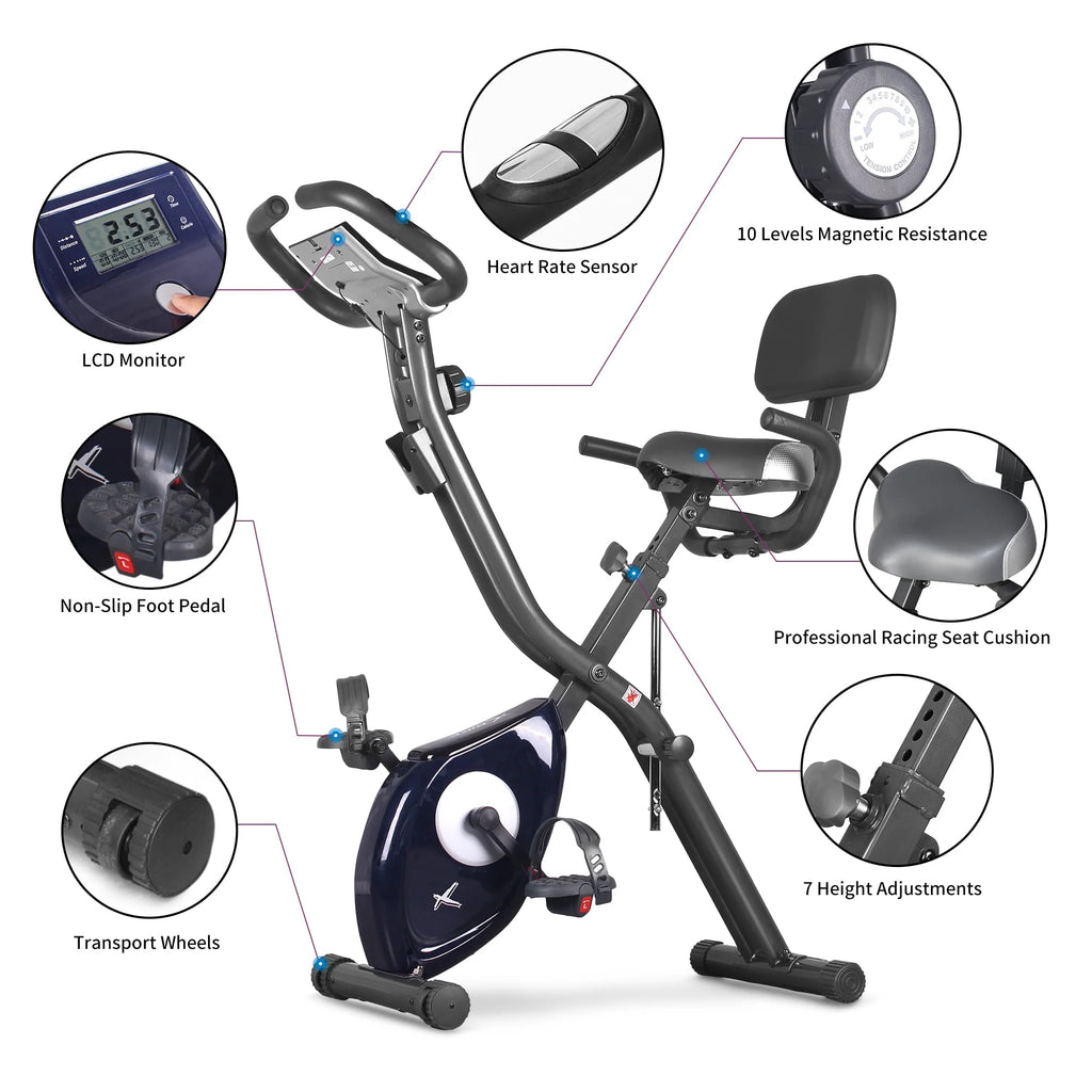 Folding Indoor Cycling Exercise Bike 10-Levels Resistance 220 Lb L884344