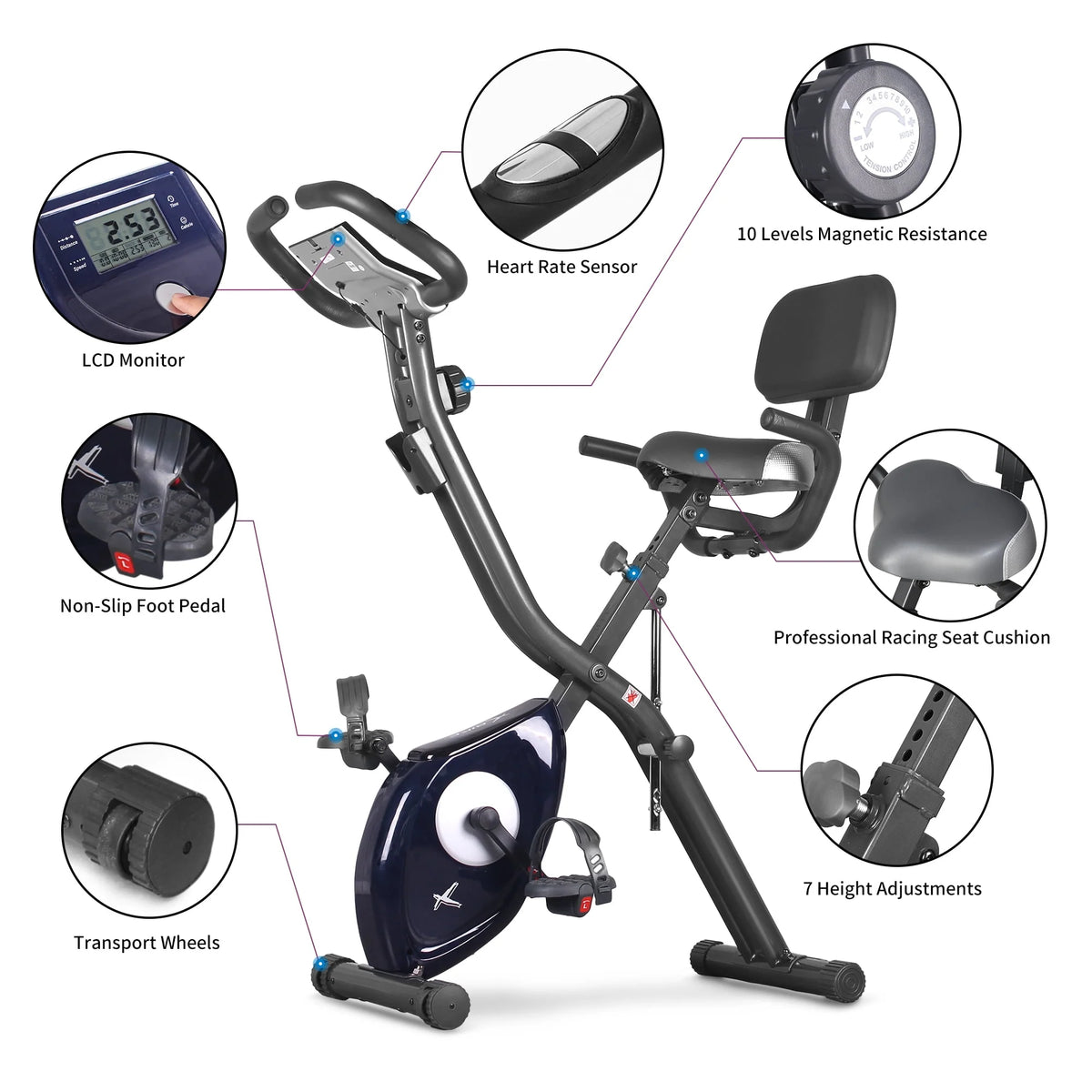 Folding Indoor Cycling Exercise Bike 10-Levels Resistance 220 Lb L884344