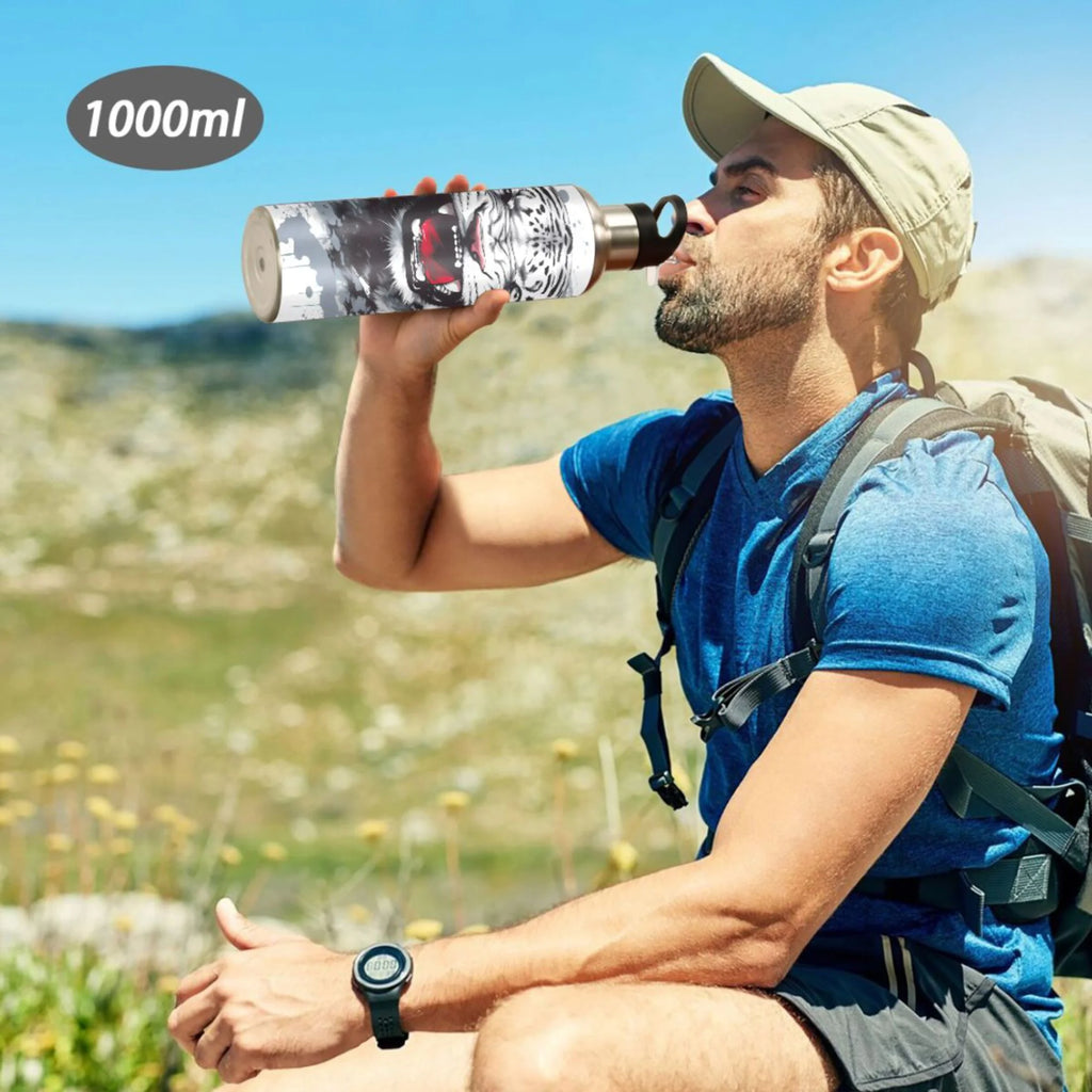 Black and White Stainless Steel Insulated Water Bottle with Straw Lid U3323