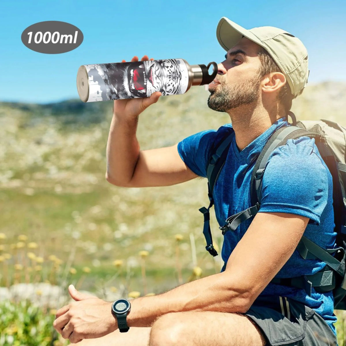 Black and White Stainless Steel Insulated Water Bottle with Straw Lid U3323