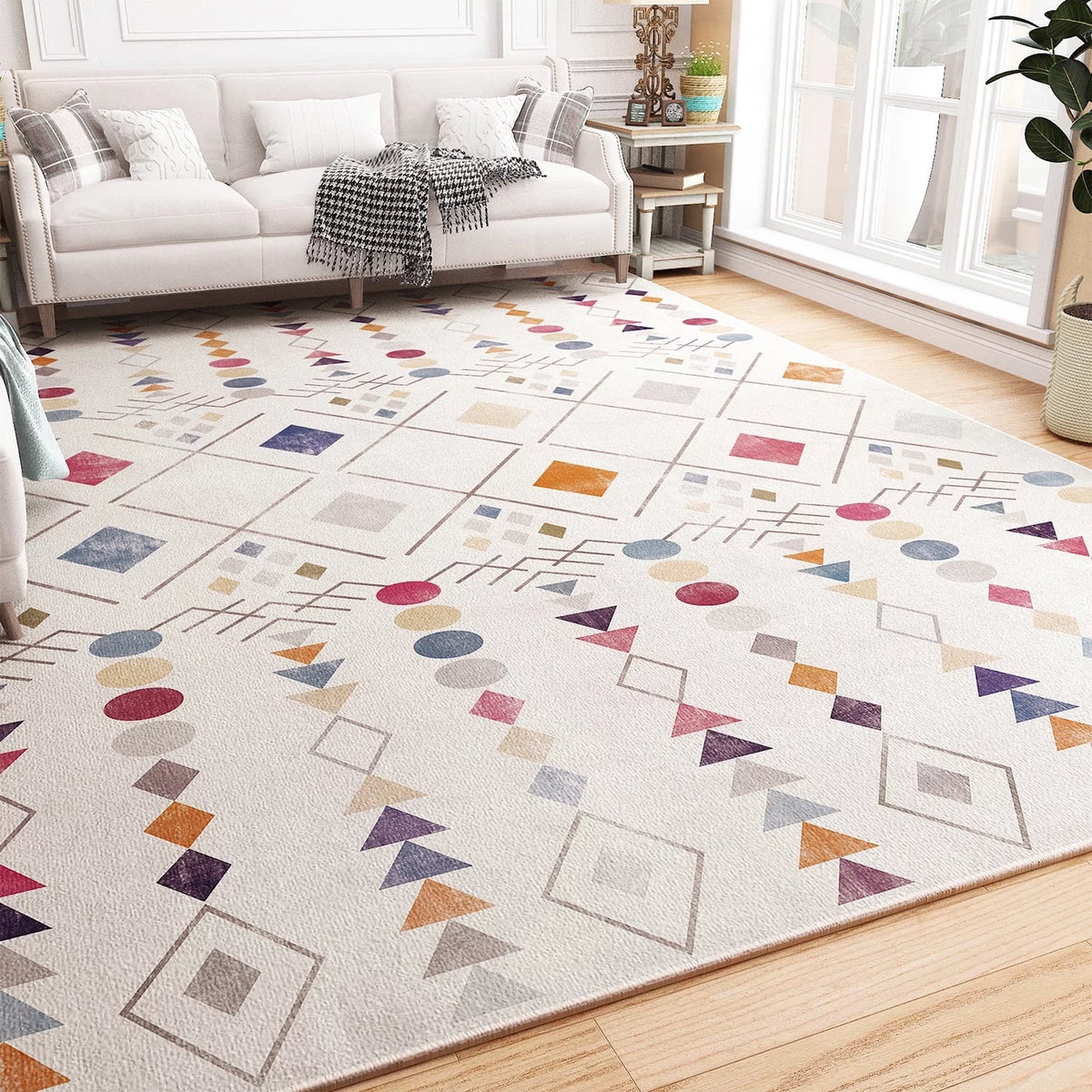 Beige Colorful 5x7 Washable Non Slip Area Rug A836