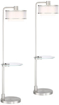 Modern Floor Lamps with Tray Tables 60" Tall Set of 2 Brushed Nickel U53235