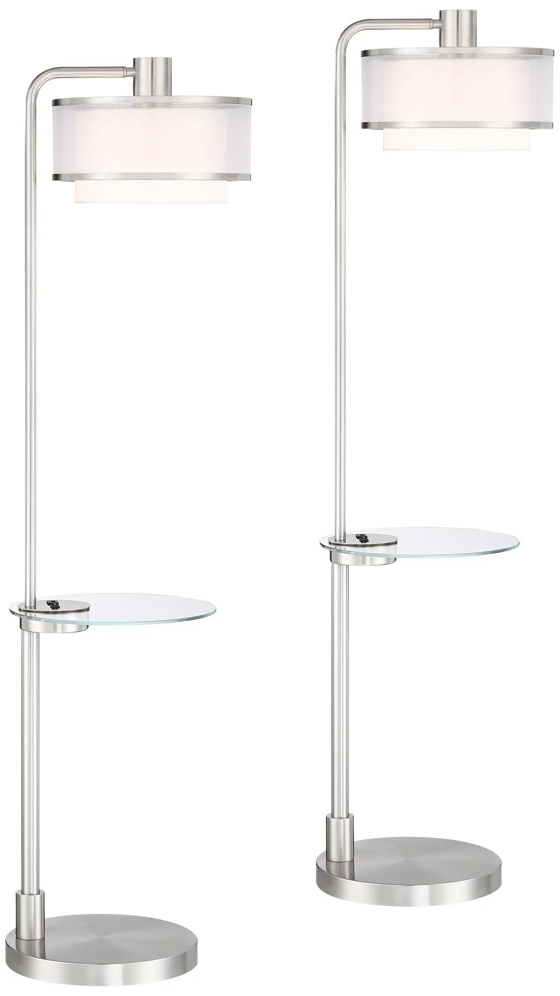 Modern Floor Lamps with Tray Tables 60" Tall Set of 2 Brushed Nickel U53235