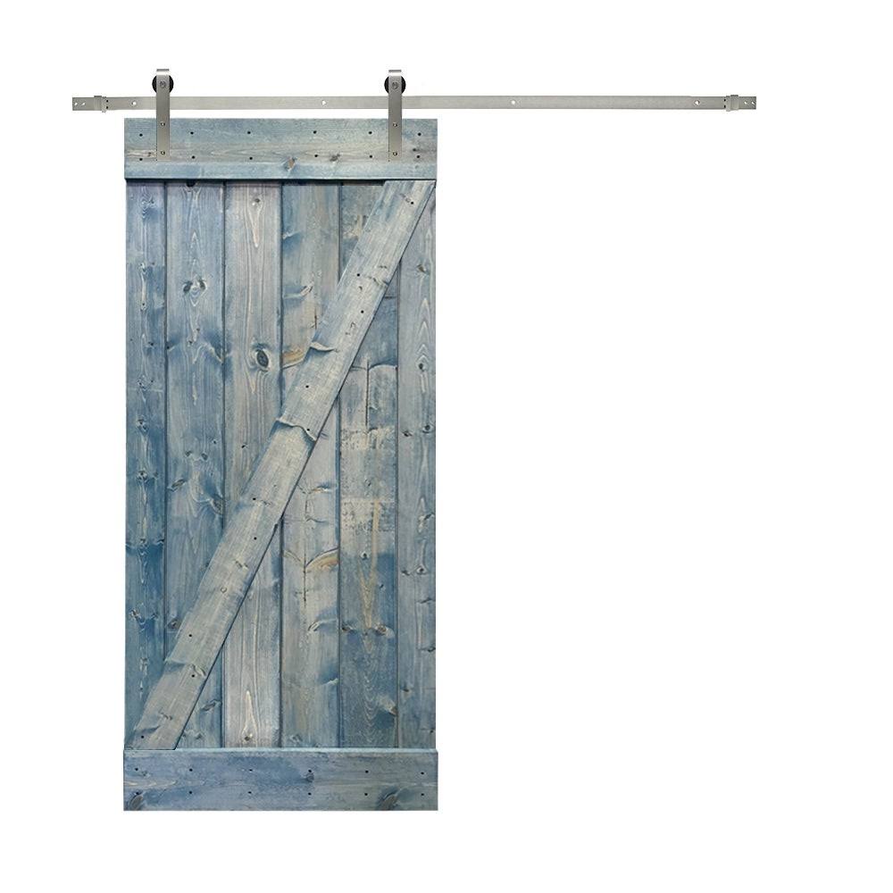 Red Walnut Stained Solid Knotty Pine Wood Interior Sliding Barn Door with Sliding Hardware Kit E5452