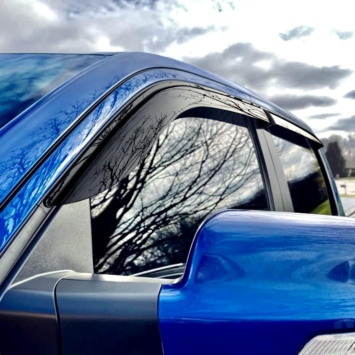Shatterproof Side Window Deflectors for Trucks Dodge RAM 1500 2019-2022 Crew Cab, Tape-on Rain Guards, 4pcs Z172
