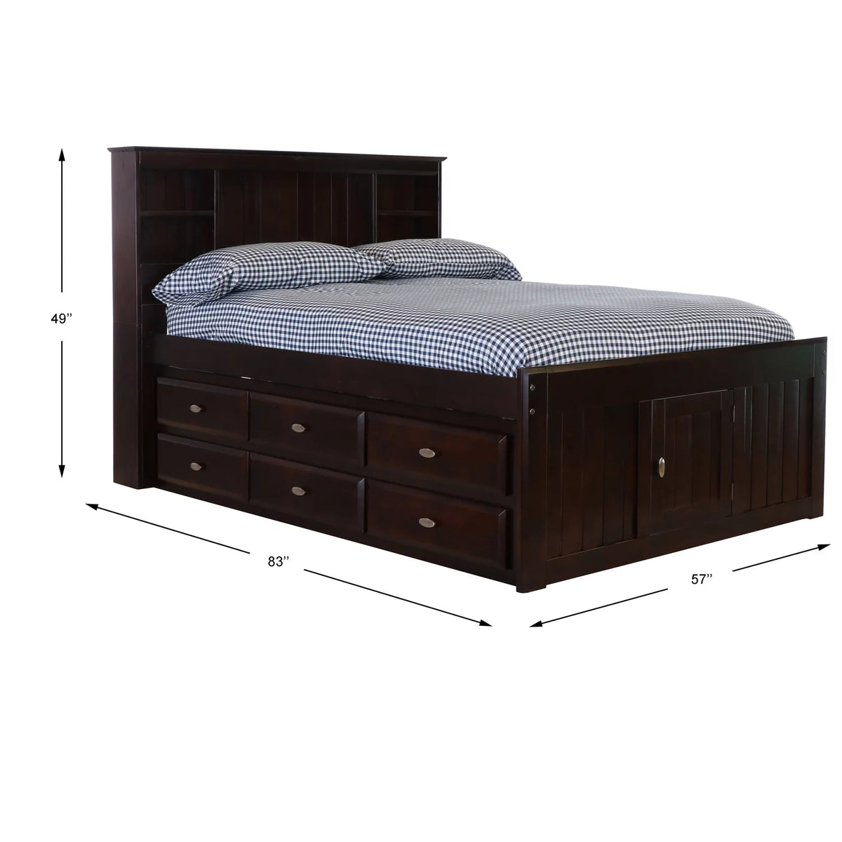 Full Size Bookcase Bed with Twelve Drawers in Espresso Q850