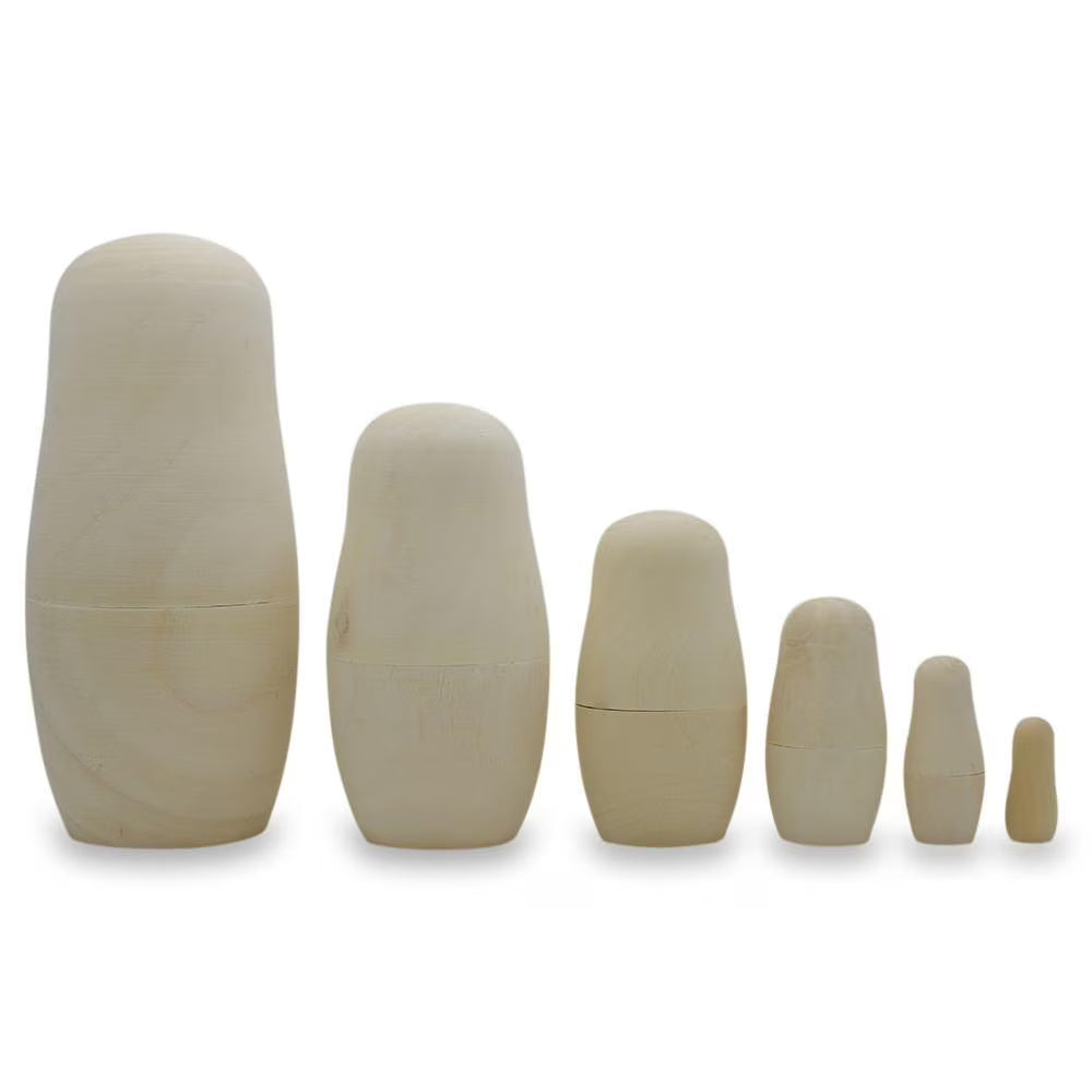 Set of 6 Unfinished Wooden Nesting Dolls 5.5 Inches B8901