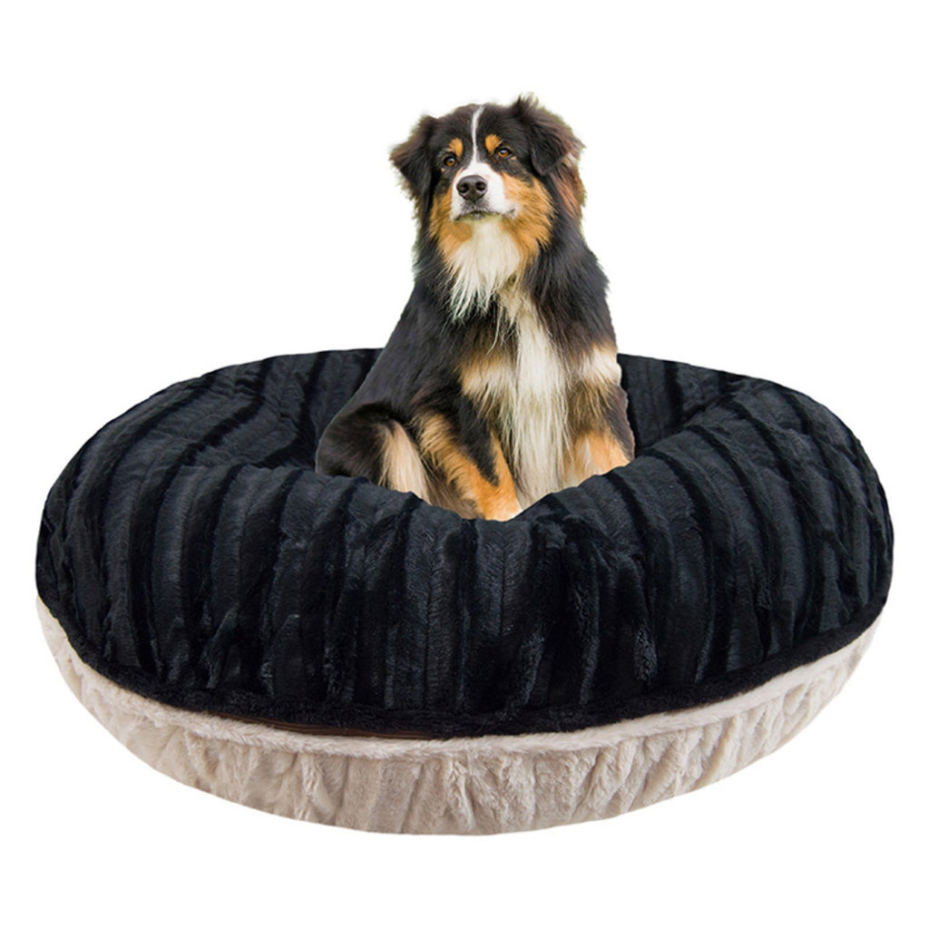 Black Extra Plush Faux Fur Bagel Pet Bed F198