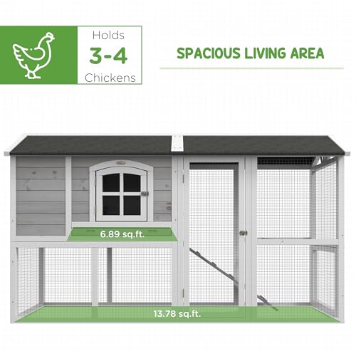 Light Gray Wooden Chicken Coop with Nesting Box and Removable Tray F420