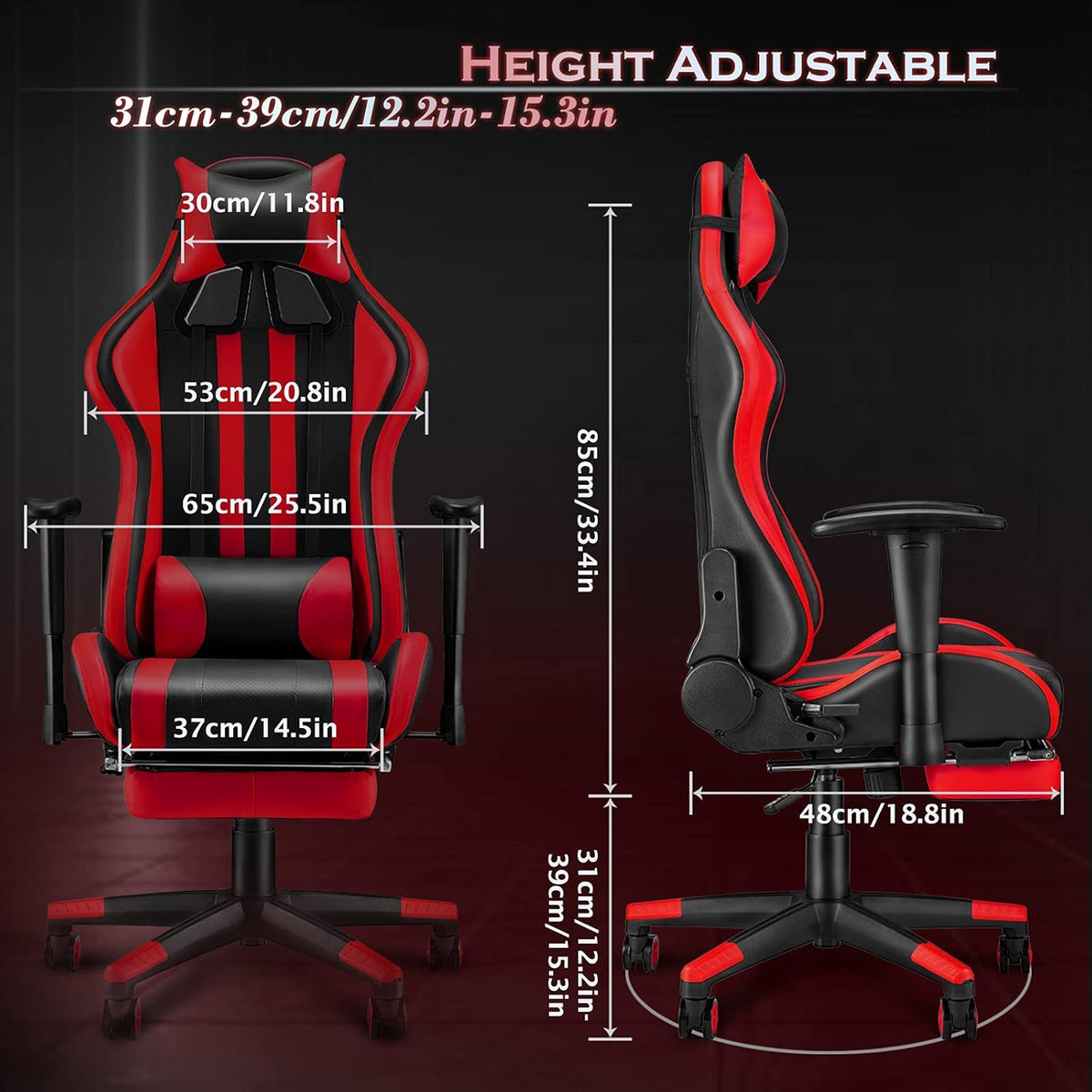 Gaming Chair with Footrest, Ergonomic Office Chair, Black/Red E88321