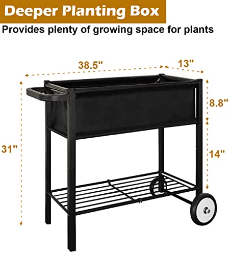 Black Raised Planter Bed Box with Legs on Wheels V14934