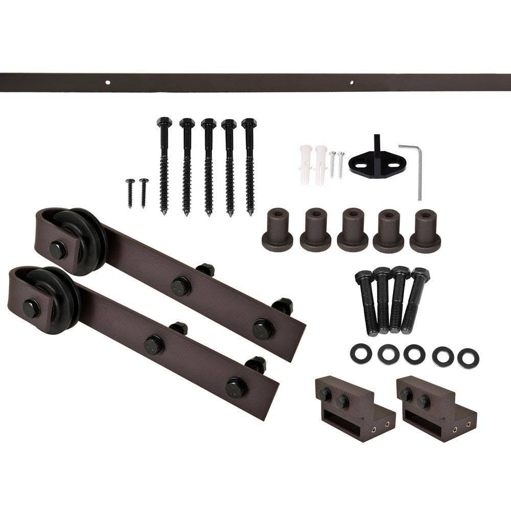 84 in. Walnut Stained Wood Interior Sliding Barn Door with Hardware Kit M772