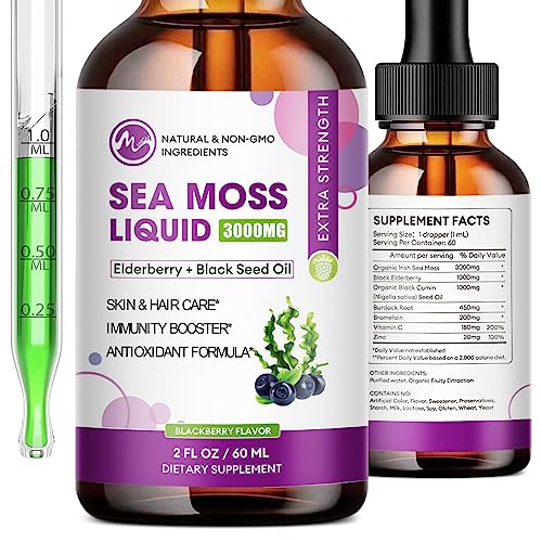 Irish Sea Moss Liquid Drops with Black Seed Oil Elderberry Burdock Root A771338