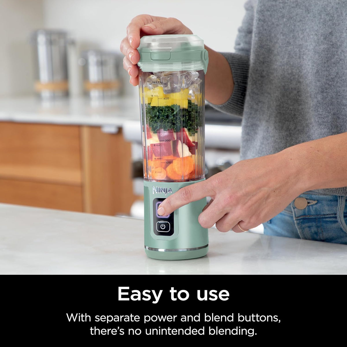 Portable Blender, Cordless, 18oz. Vessel, BPA Free, USB-C Rechargeable, Tinted Mint U6542