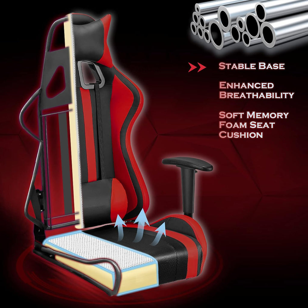 Gaming Chair with Footrest, Ergonomic Office Chair, Black/Red E88321