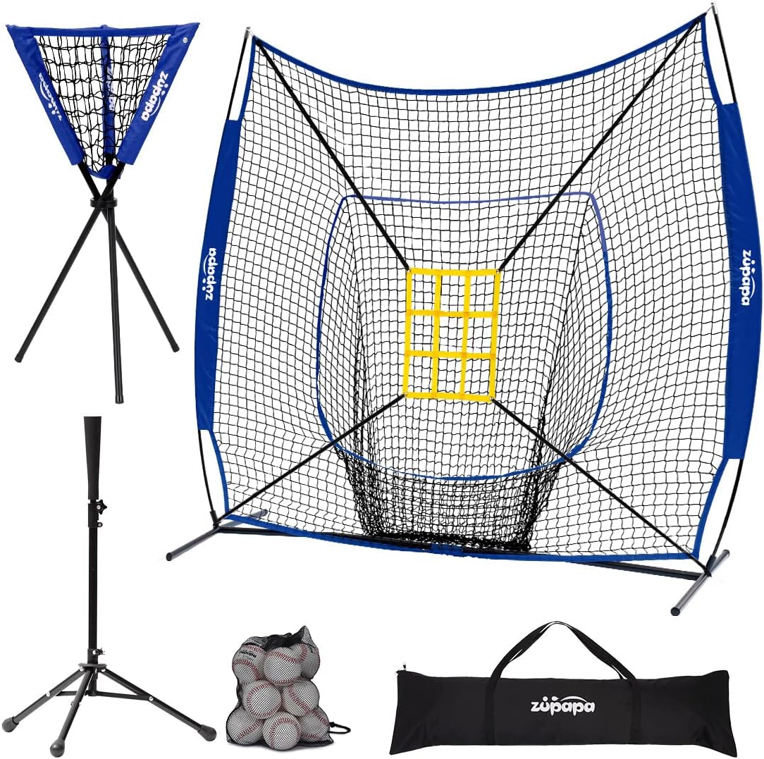 7 X 7 Feet Baseball Softball Practice Net Set with Tee Caddy 12 Pack Baseballs K392