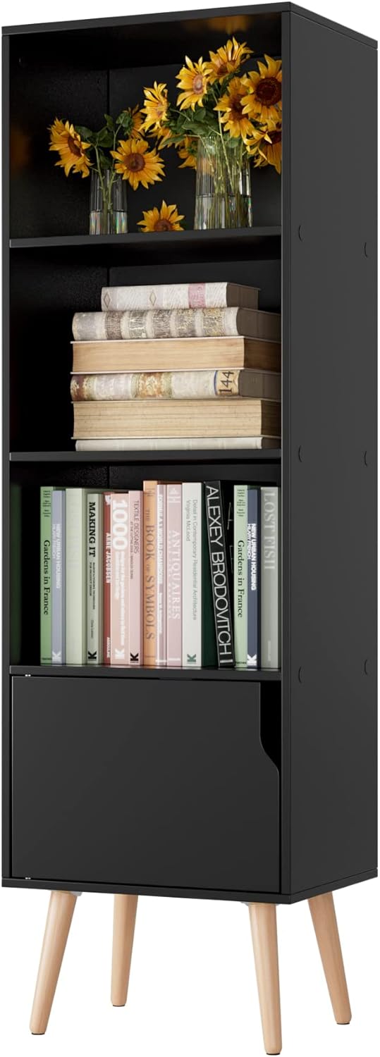 White/Dark Oak 4 Tier Wooden Display Bookshelf with 4 Legs V339850
