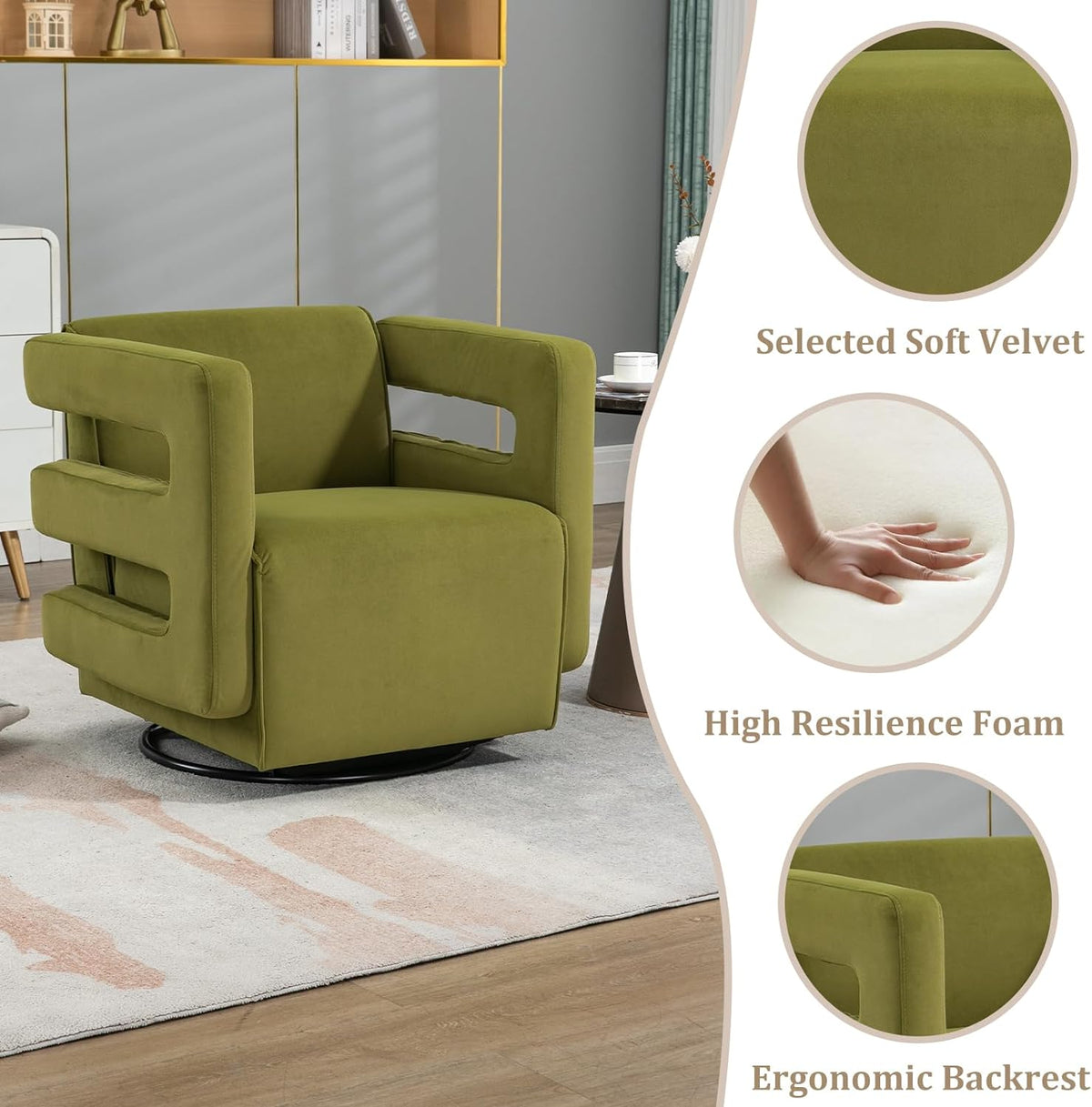 Olive Upholstered Swivel Accent Chair Z174316