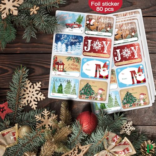 80 Count Large Foil Christmas Gift Tag Stickers S857494