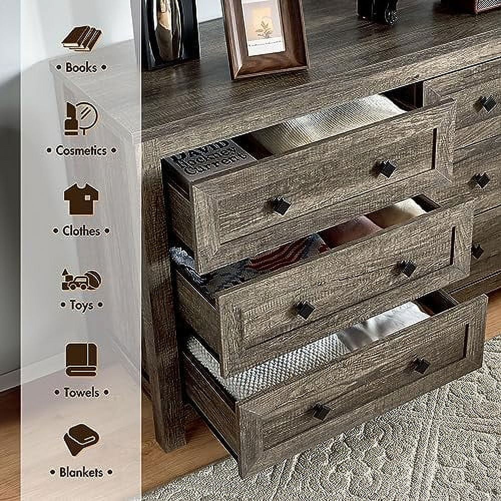 6 Drawer Wood Dresser Dark Oak B6701