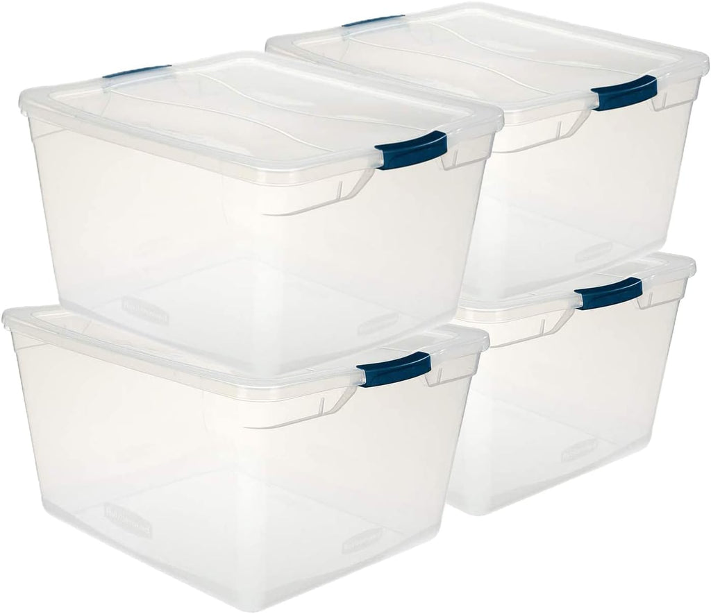 Clear 71 QT Pack of 4 Stackable Large Storage Containers with Latching Clear Lids L28234