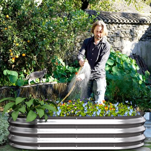 Galvanized Raised Garden Bed Kit, 4x2x1ft Oval Metal Planter B471