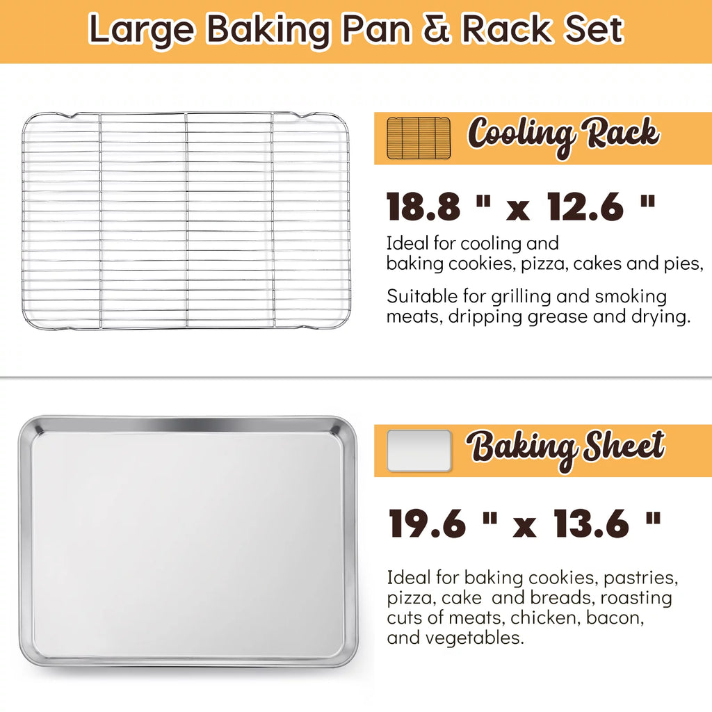 Set of 4 Stainless Steel Baking Sheet and Rack H953618