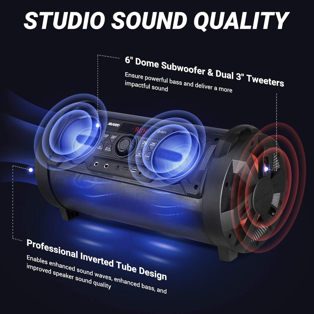 Portable Karaoke Machine with 6 Subwoofer Bluetooth Speaker, 3 Microphones K5888