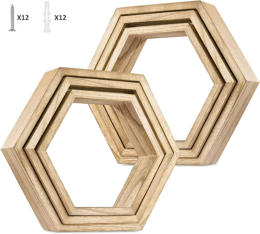 Hexagon Floating Shelves Set of 6 Light Brown G94279