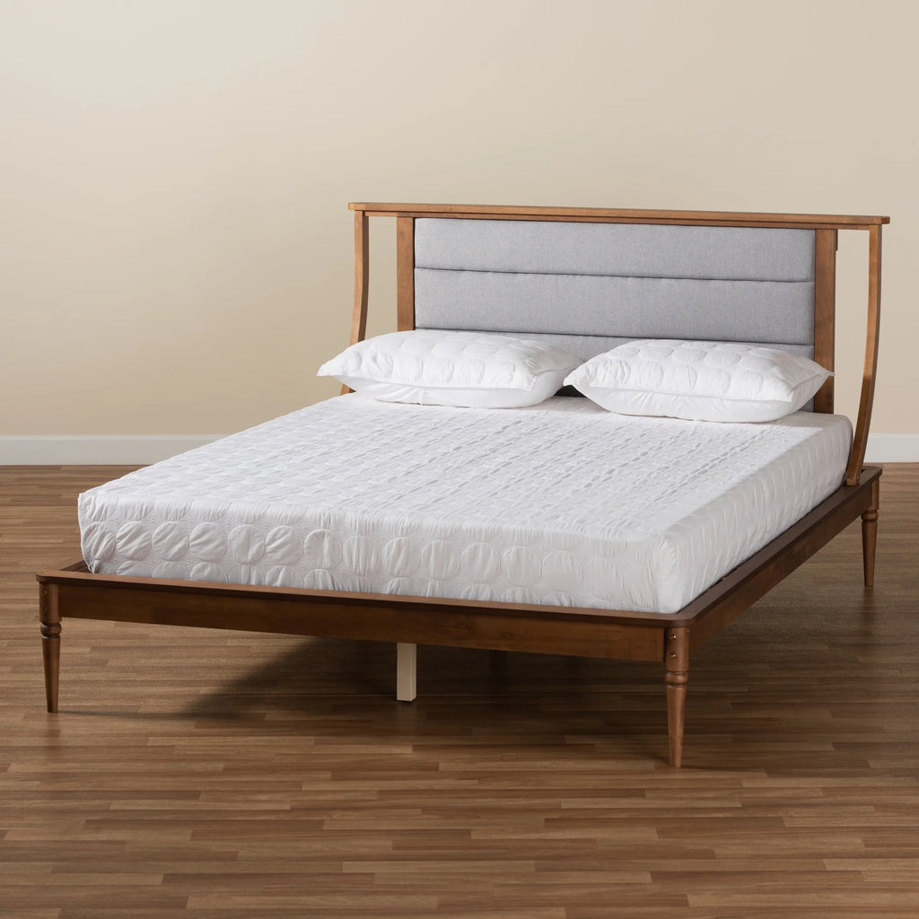 Light Grey Fabric Upholstered Queen Size Platform Bed N55650