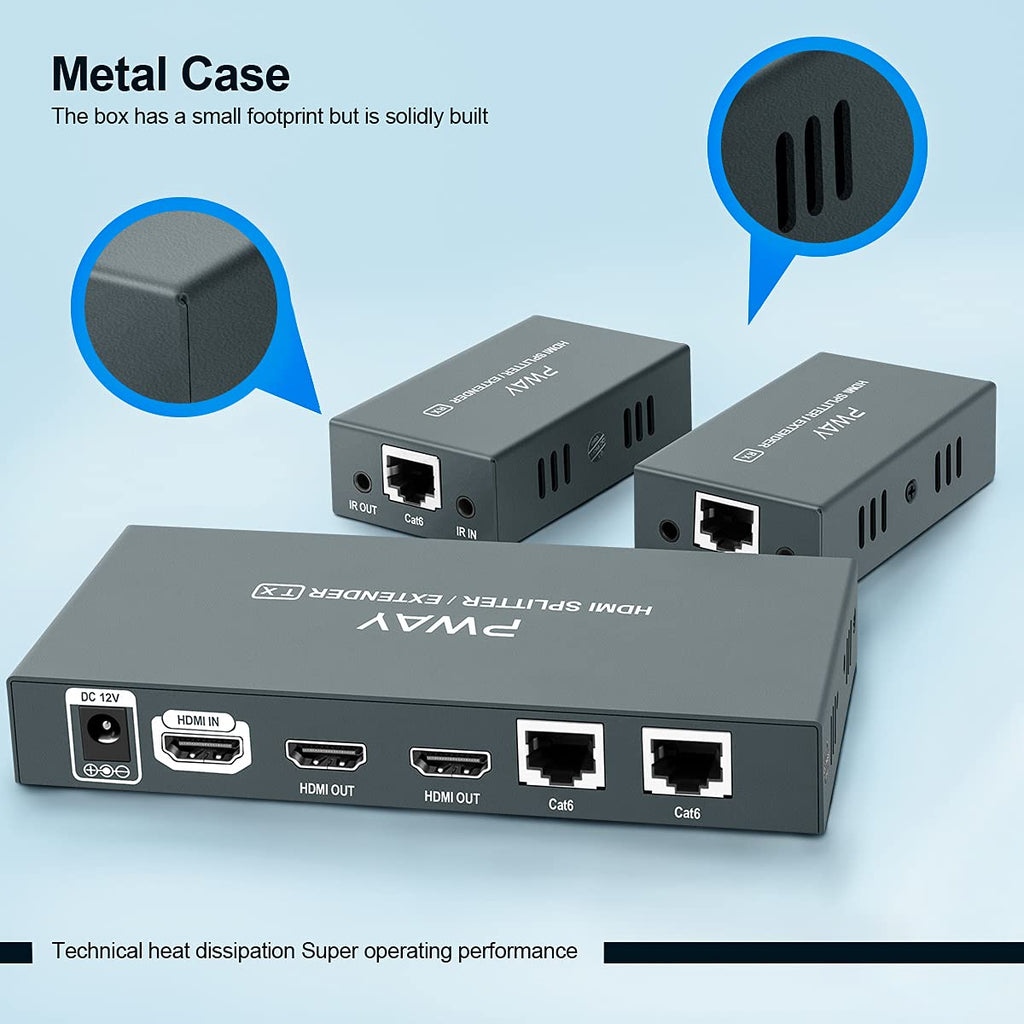 HDMI Extender Splitter 1x2 1080p Over Cat5e/Cat6/Cat7 Ethernet Cable with 2 HDMI Loop Out U98738