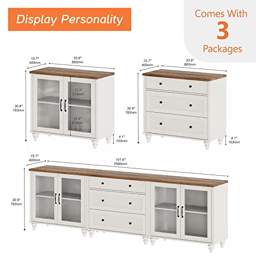 Off White Sideboard Cabinet with Glass Door and Drawer X167772
