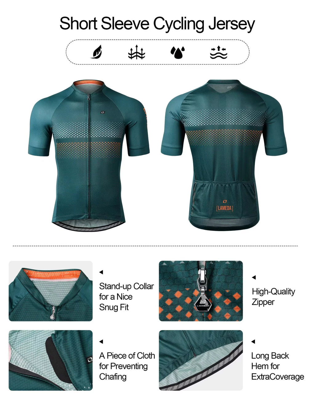 Green Short Sleeve Reflective Cycling Jersey T844