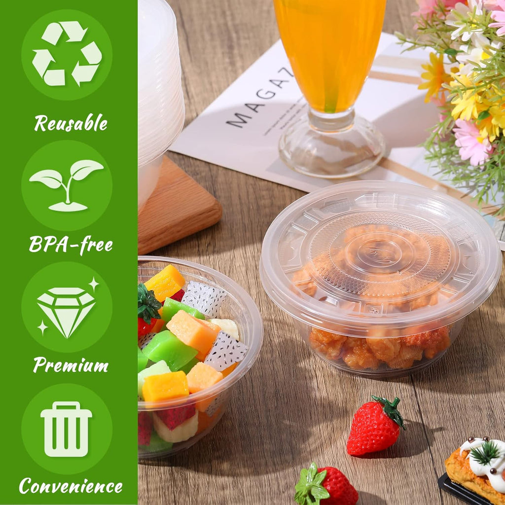 50 Pack Clear Plastic Salad Bowl With Lid Disposable 16.9oz K97317