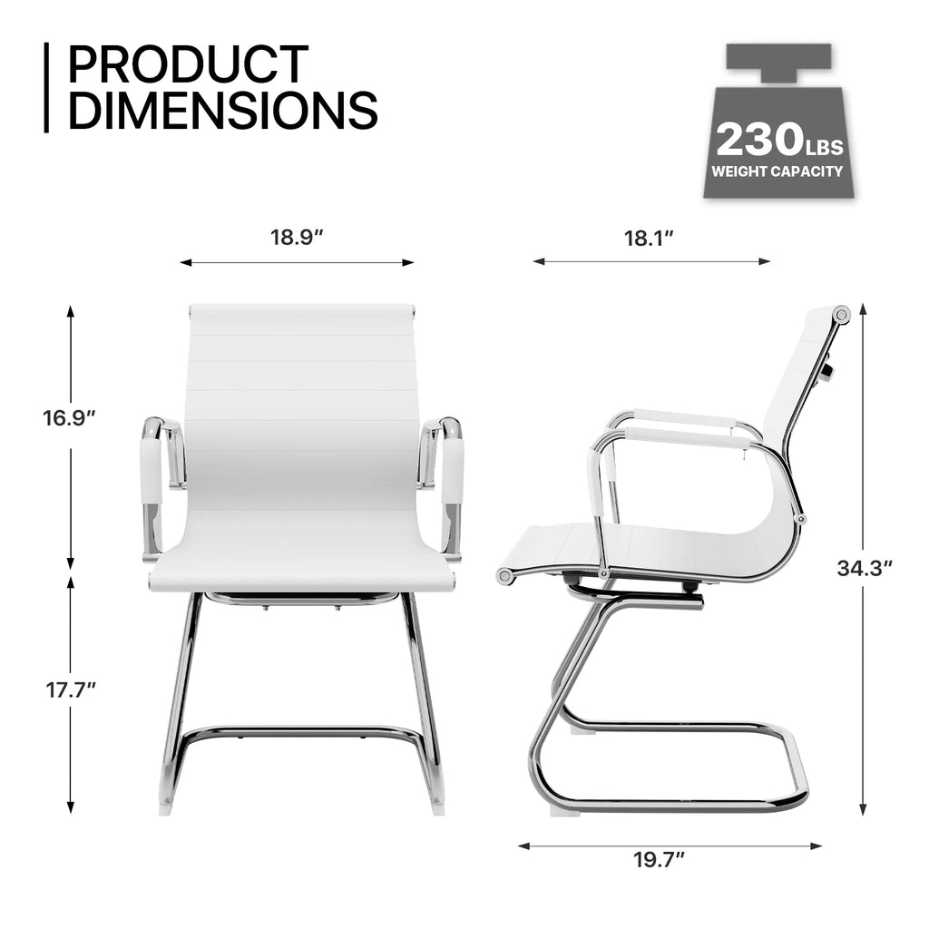 Set of 2 White Office Chairs with Sled Base K4076