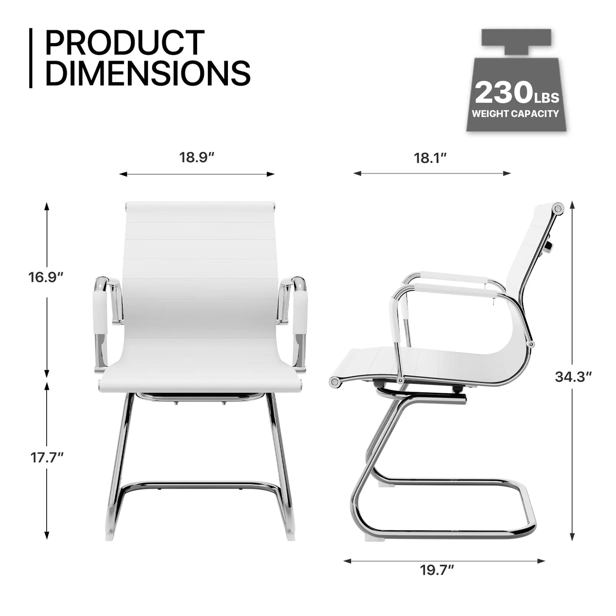 Set of 2 White Office Chairs with Sled Base K4076
