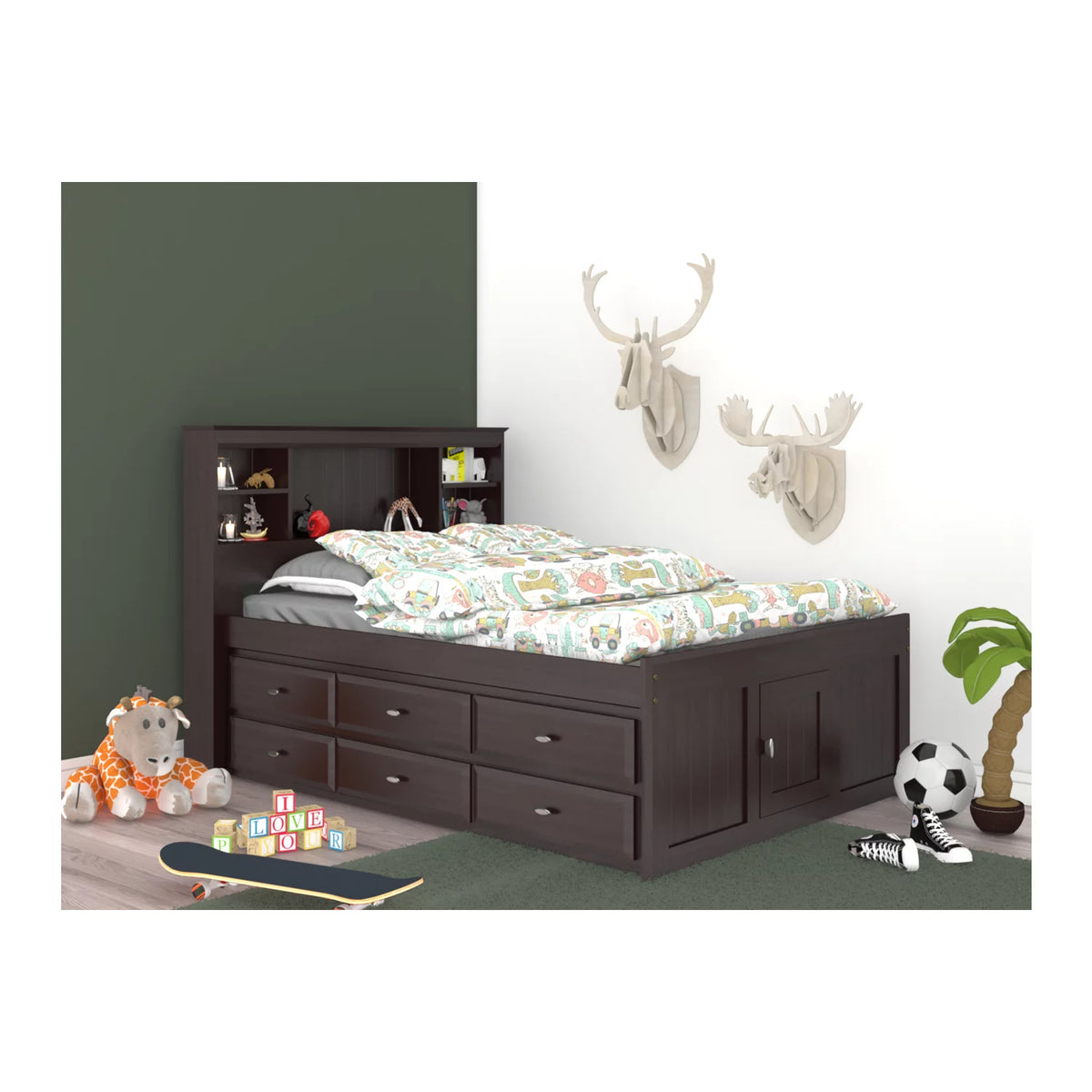 Full Size Bookcase Bed with Twelve Drawers in Espresso Q850