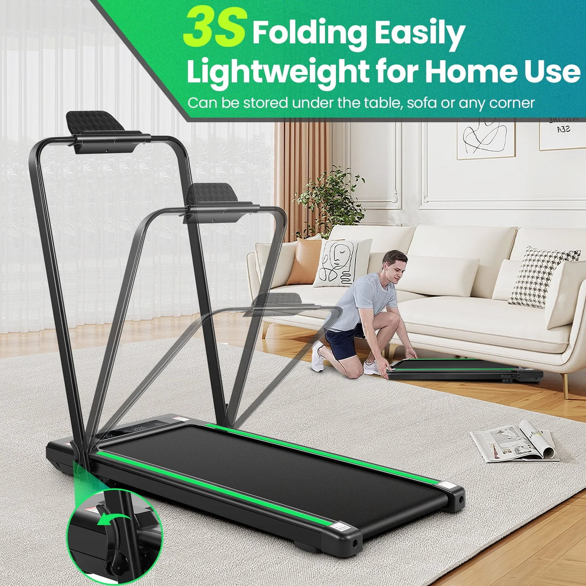 4 in 1 Under Desk Treadmill 2.5HP 300 lbs Capacity Black Green X401